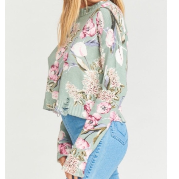 Show Me Your Mumu Cropped Varsity Sweater - in Primavera Floral Knit - Picture 3 of 16